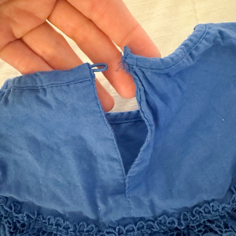 Mini Boden Girls 7-8 Dress Cabana Blue Lace Tiered‎ Summer Sun Scallop Cotton - Picture 8 of 9
